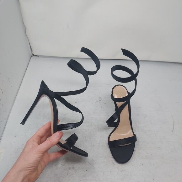 Gianvito Rossi Opera Snake Ankle-Wrap Black Satin Sandal - Picture 1 of 13